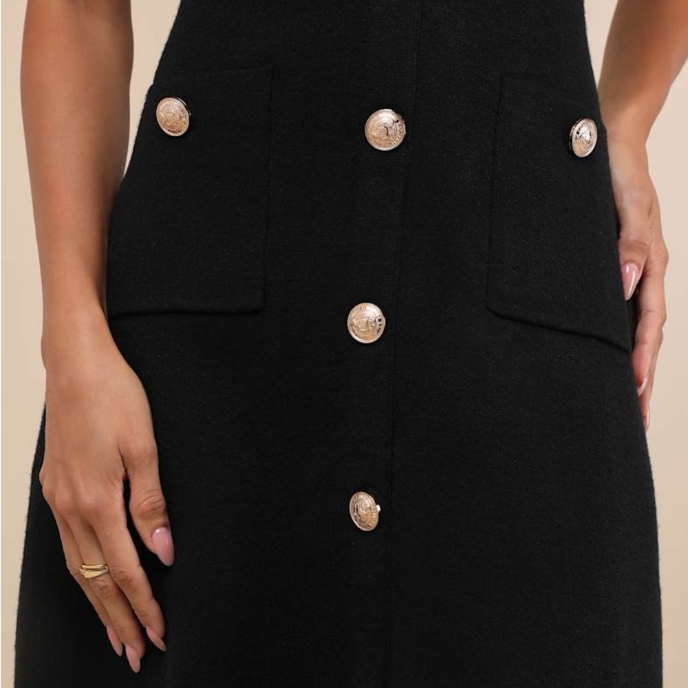 Lulu's Black Button-Front Mini Dress - Picture 4 of 8